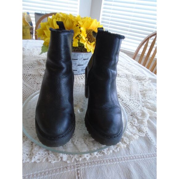 Dr Martens Magdalena Boots Women 10 Heeled Platform Zip Chunky Leather Fur Lined - Picture 2 of 10